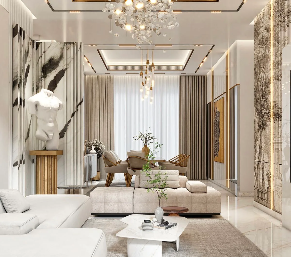 Acarkent konut projesi, yemek alanı ve salon (3B görselleştirme)