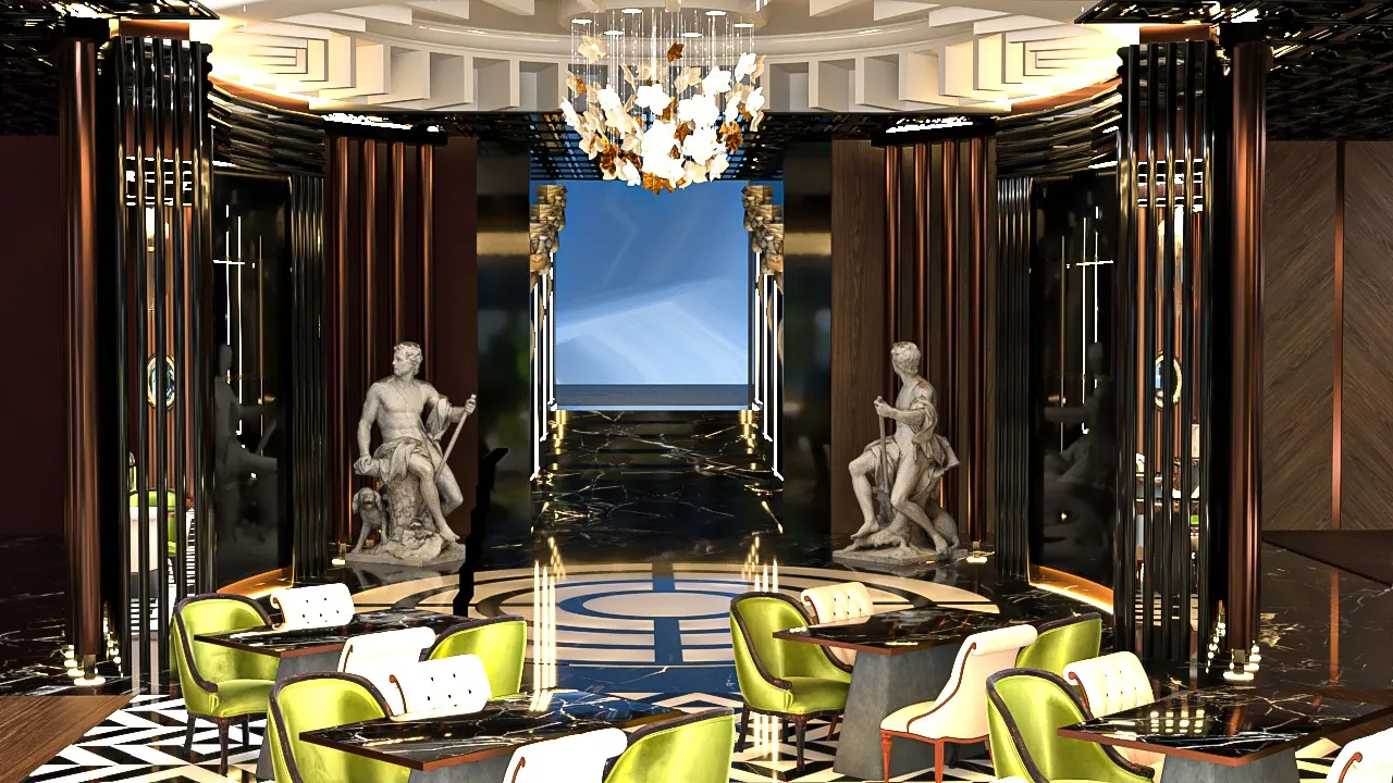Mezglado restoran projesi, heykelli VIP salon (3B görselleştirme)